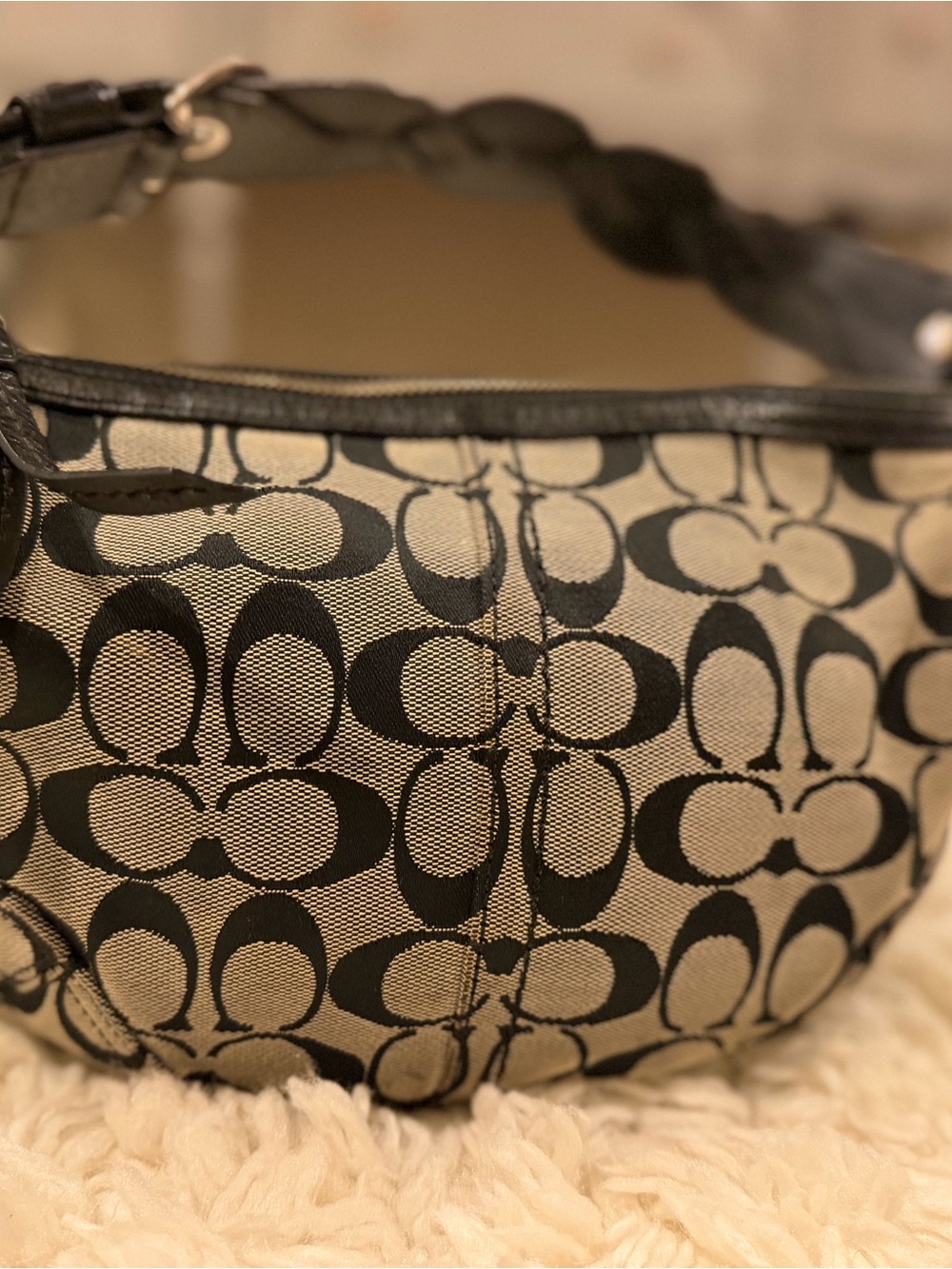 Coach Signature Black and Tan Shoulder Bag